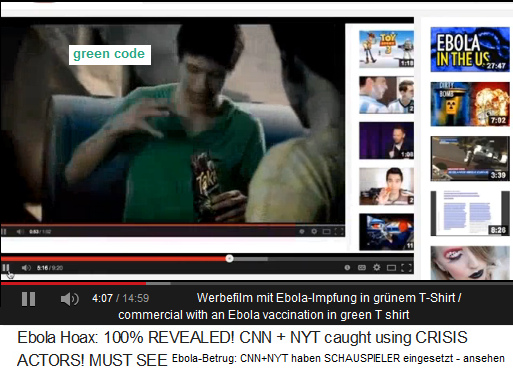 A commercial shows
                            how a boy in a green T-shirt takes an Ebola
                            vaccination