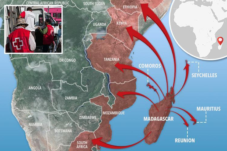 Pestkarte vom M�rz 2018 mit
                    Madagaskar und ganz Ostafrika