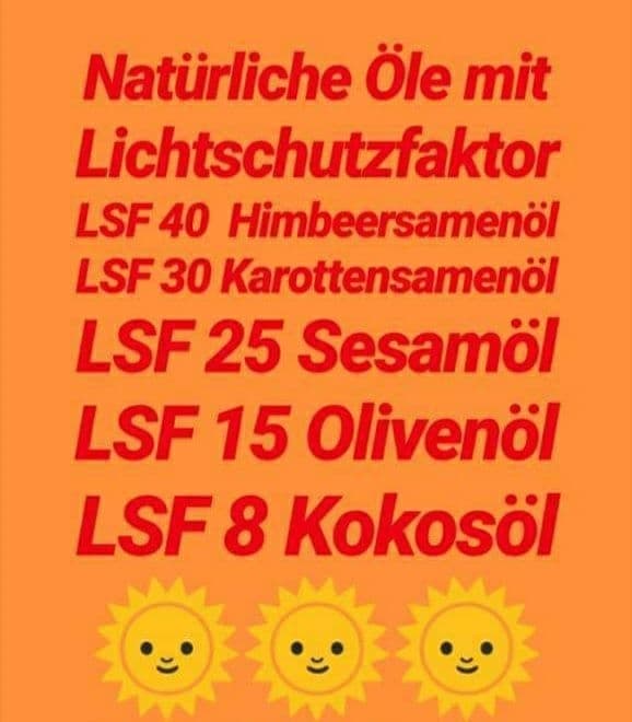 Pflanzliche �le mit Sonnenschutzfaktor Liste