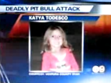 La ni�a Katya
                        Todesco (5 a�os) de Simi Valley (California) fue
                        matada por un Pitbull en el patio de su casa