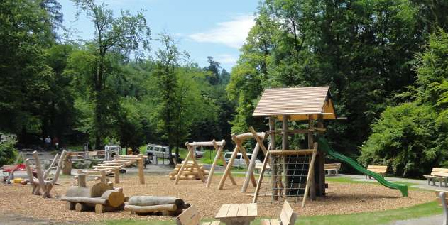 Train engine made of wood on the
                            playground of Uetliberg (Uetli Mountain) in
                            the region of Zurich, Switzerland