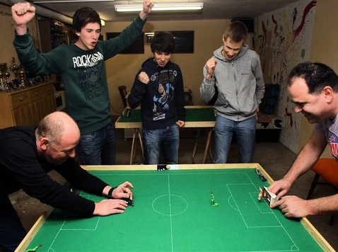 Tipp-Kick on a play board in Weiler,
                              region of Pforzheim, Baden-Wuerttemberg,
                              Germany