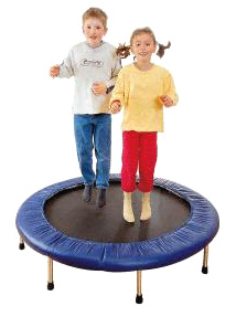 Trampolin 08: Rundes
                            Trampolin mit abgedeckten Spiralfedern,
                            Durchmesser 1 m; Sport TEC, Deutschland