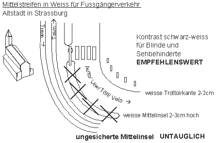 Mittelstreifen in
                        Weiss f�r Fussg�ngerverkehr, Strassburg