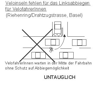 Veloinseln fehlen f�r das
                            Linksabbiegen, Riehenring, Basel