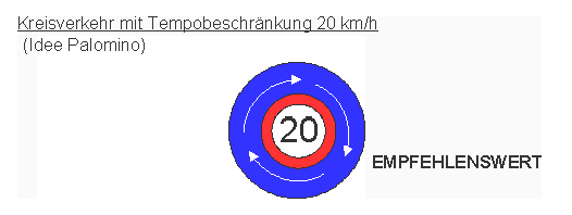 Signalisation Kreisverkehr mit
                    Tempobeschr�nkung 20 km/h integriert