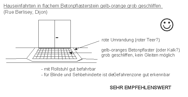 Dijon: Hauseinfahrt in
                    flachem grobem Betonpflasterstein, Rue Berlisey