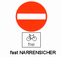 Verkehrsschild Einbahnstrasse (falsche
                          Richtung) velodurchl�ssig mit "Fahrrad
                          frei" / "Velo frei"