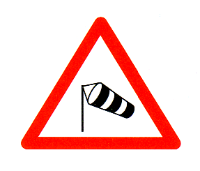 Verkehrszeichen: Gefahrsignal Achtung
                      Seitenwind